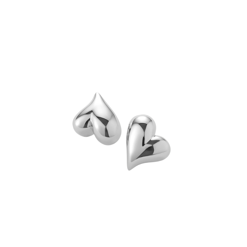 jenny bird art heart silver button earring