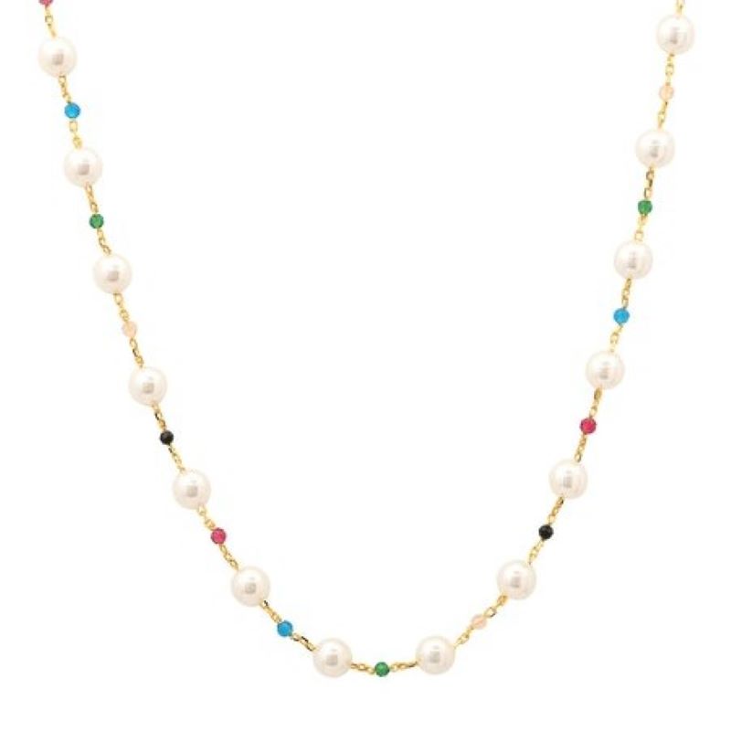 tai pearl gold multi stone strand necklace