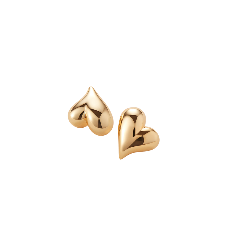 jenny bird art heart gold button earring