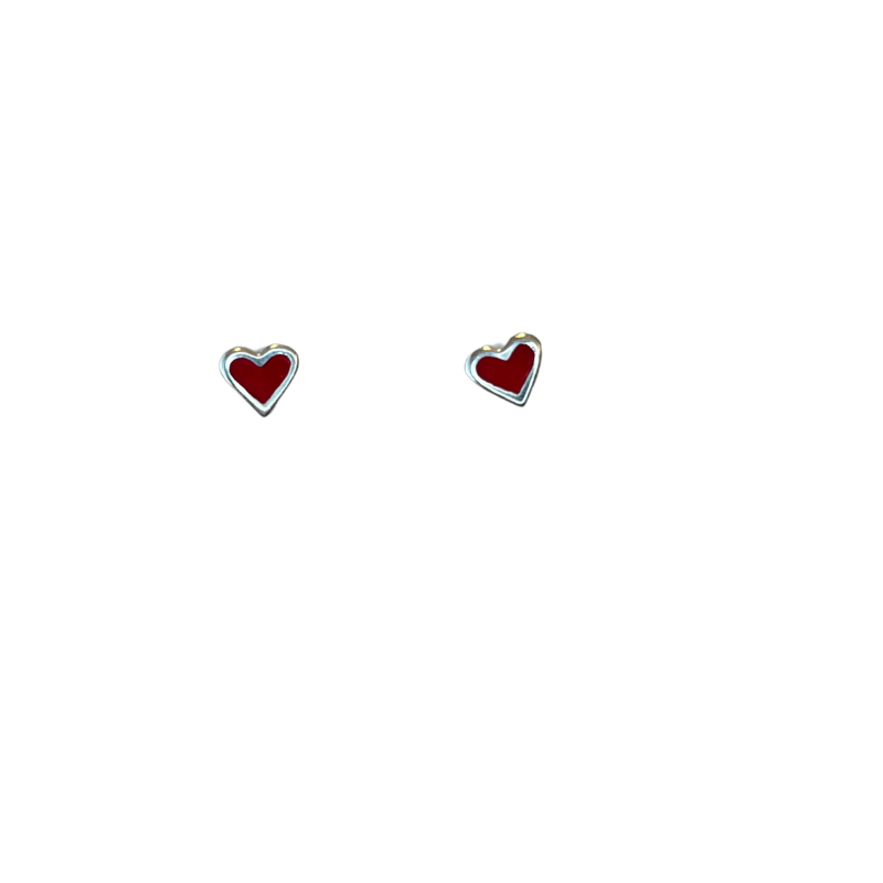 tashi heart stud silver red earring