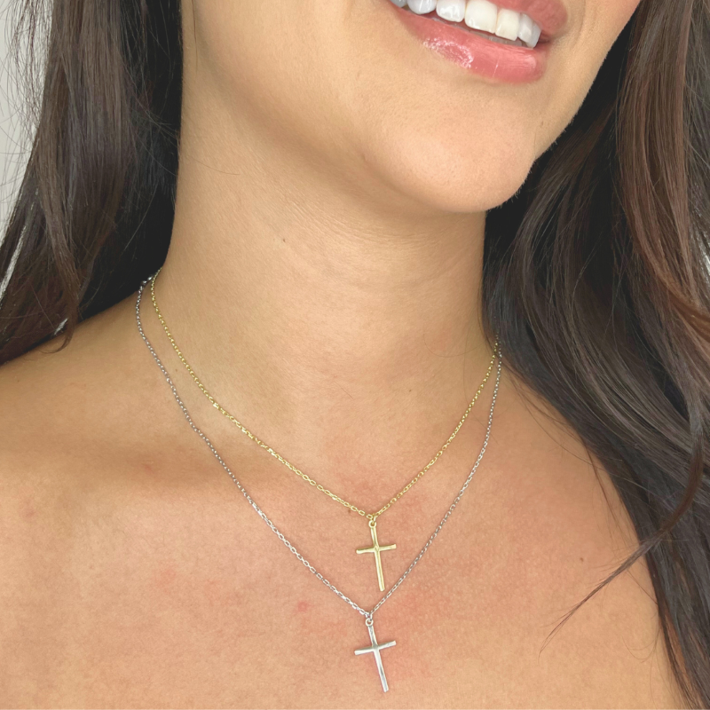 theia fine gold silver cross pendant necklace