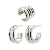 Nadya Hoop and Cuff Earring Set - Silver