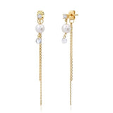 tai pearl gold cz dangle chain earring