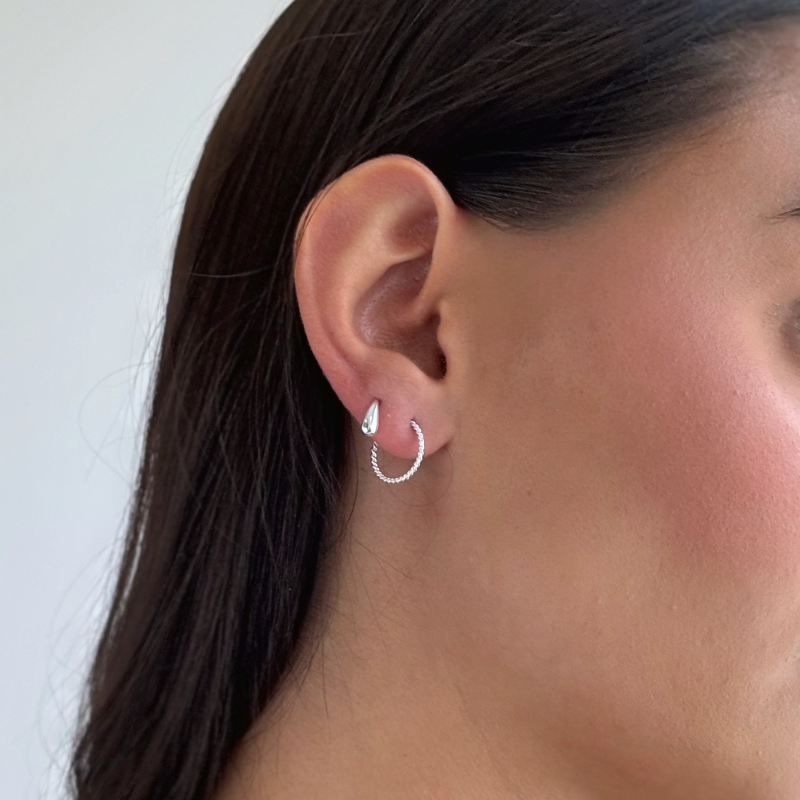 tashi small puffed silver drop earring