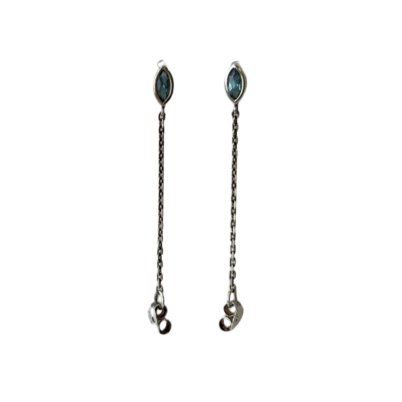 tashi ellipse chain silver blue topaz earring