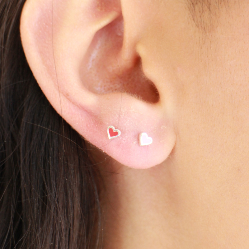 tashi heart stud silver pink red earring