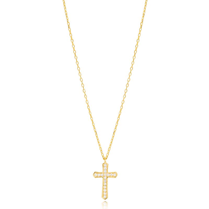 theia cross gold cz charm pendant necklace