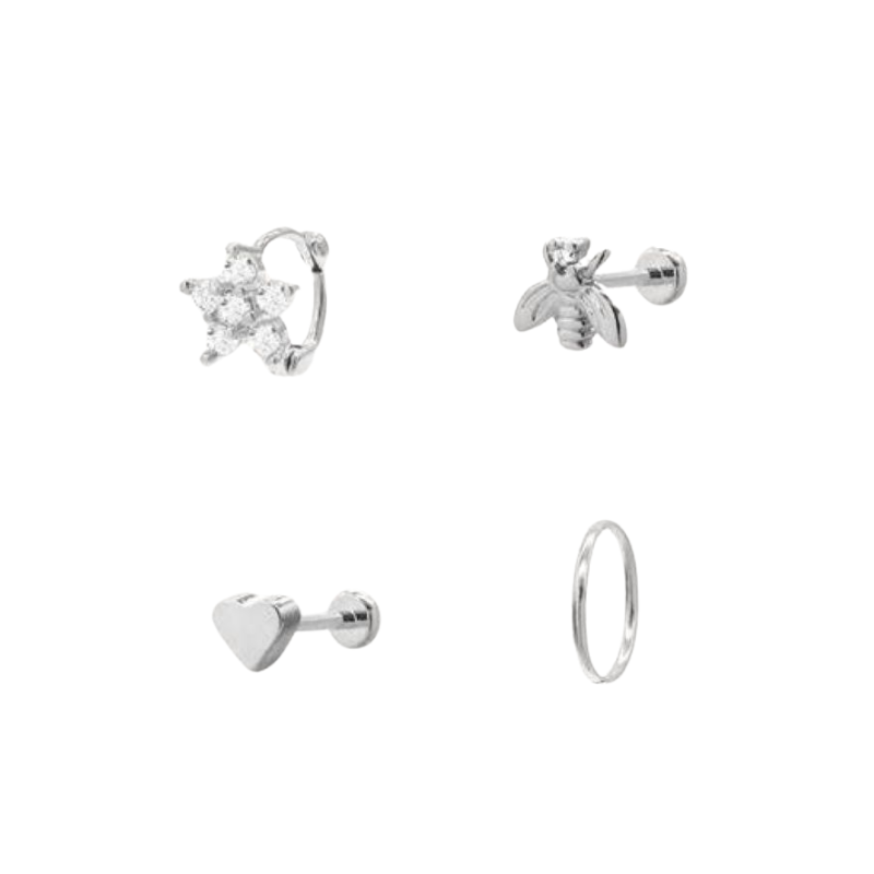 secretbox white gold bee flat back earring