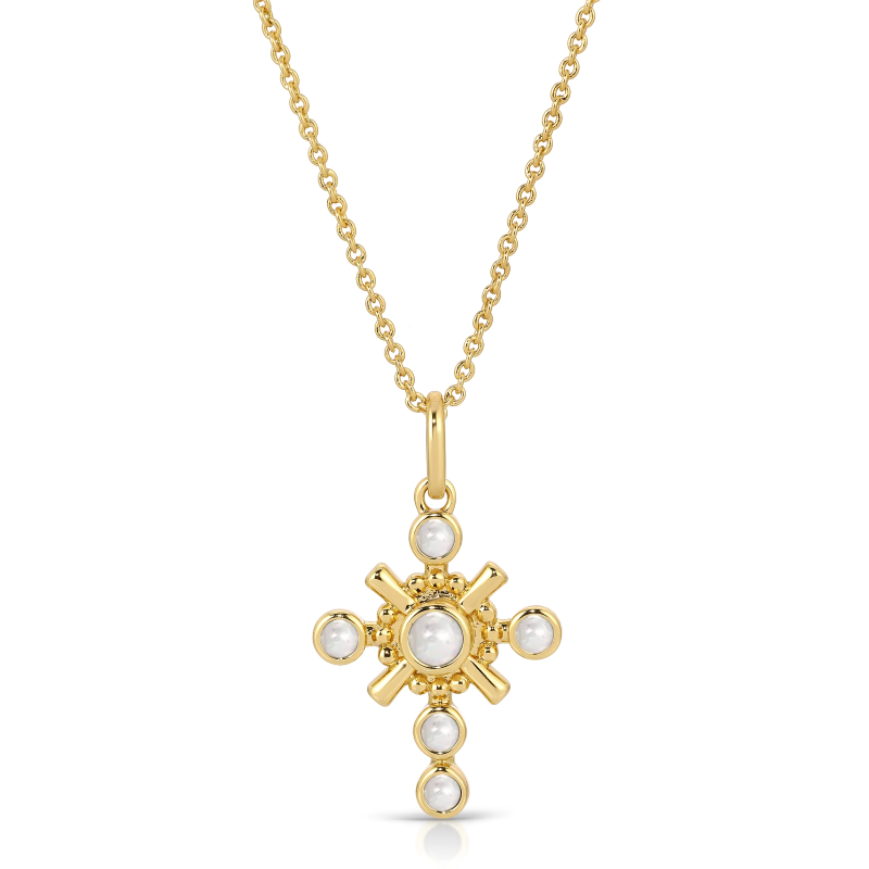 elizabeth stone gold pearl gothic cross pendant