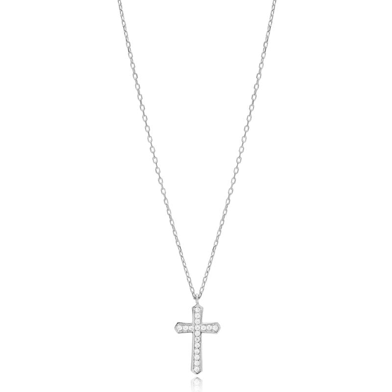 theia cross silver cz charm pendant necklace