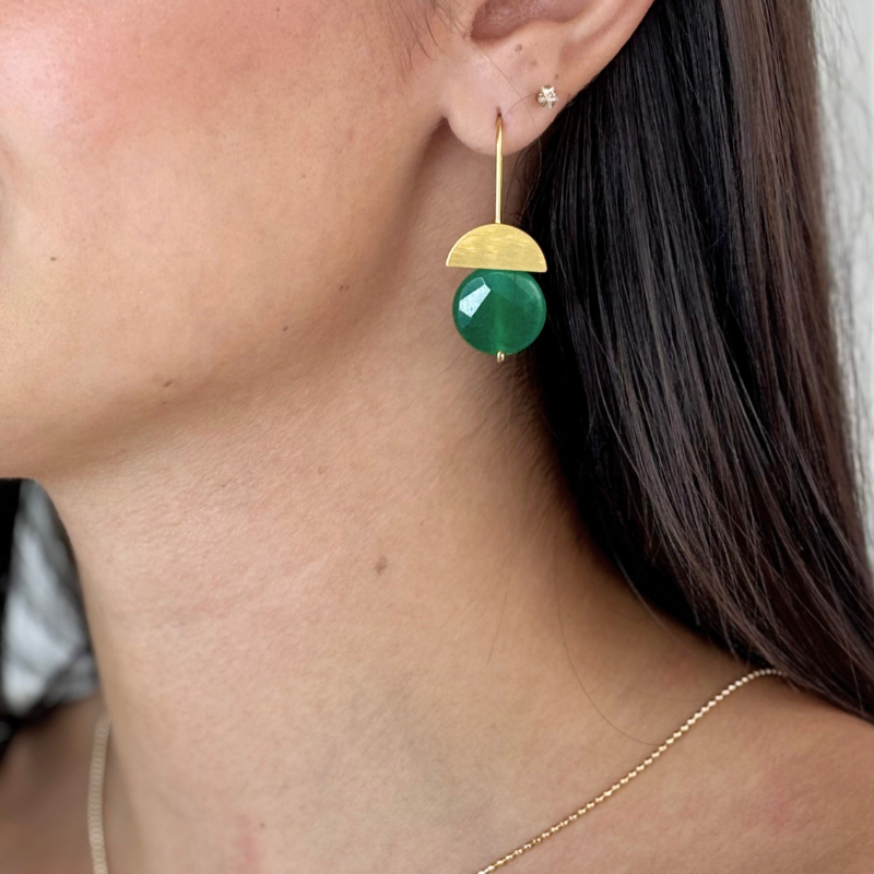 eneida franca half moon gemstone green jade gold earring