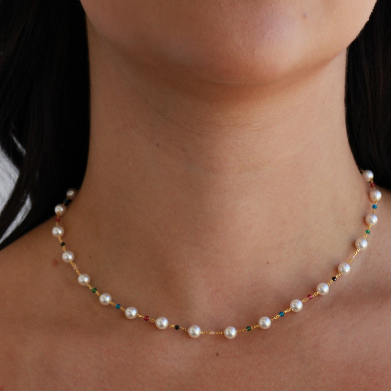 tai pearl gold multi stone strand necklace