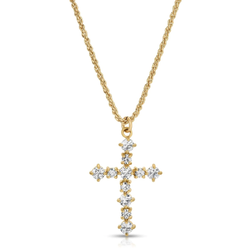 elizabeth stone gold cz florentine cross necklace