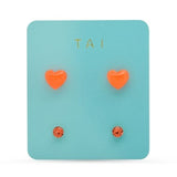 tai gold orange hear stud earring set